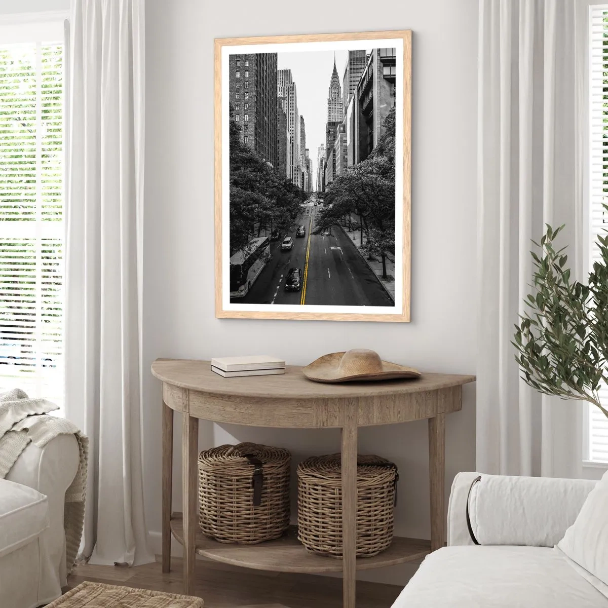 Plakat w ramie jasny dąb - Nowojorski poranek - 70x100 cm