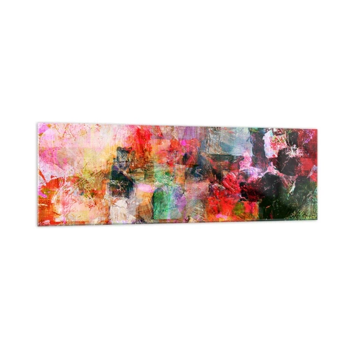 Obraz na szkle - Abstrakcyjna kompozycja z dominującymi różowymi i czerwonymi tonami - 160x50cm - Podróż poprzez róż - Nowoczesna dekoracja ścienna do salonu i sypialni ARTTOR