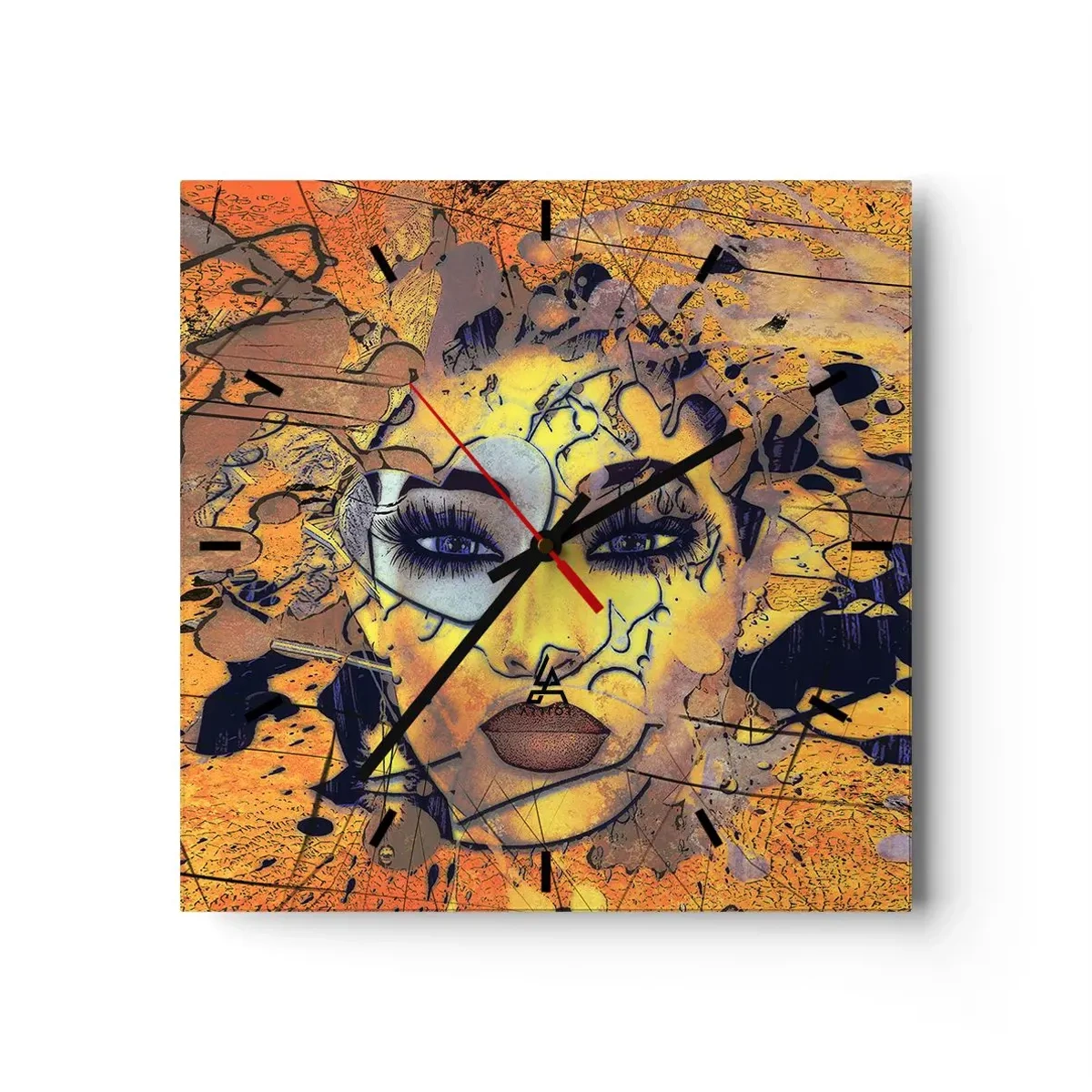 Zegar ścienny - Abstrakcyjny portret kobiety w złoto-żółtych tonacjach - 30x30cm - Słoneczna piękność - Nowoczesna dekoracja ścienna do salonu i sypialni ARTTOR