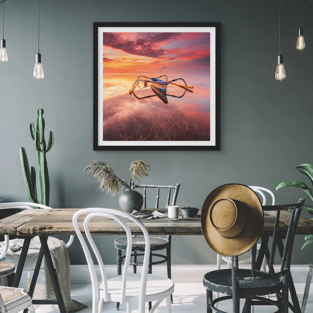 Plakat w czarnej ramie - Spokój tropikalnego wieczoru - 50x50 cm