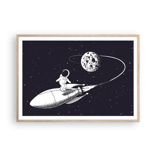 Plakat w ramie jasny dąb - Kosmiczny surfer - 100x70 cm