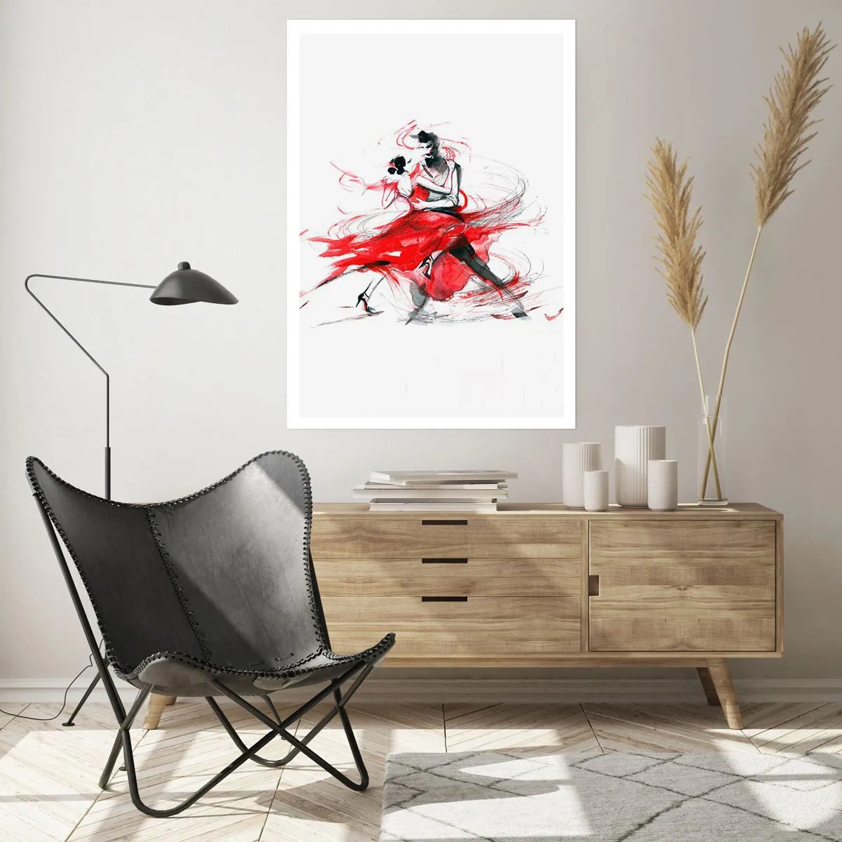 Plakat - Para tańcząca tango w dynamicznym, czerwonym akcentach - 50x70cm - Tango - rytm namiętności - Nowoczesna dekoracja ścienna do salonu, kuchni i sypialni ARTTOR