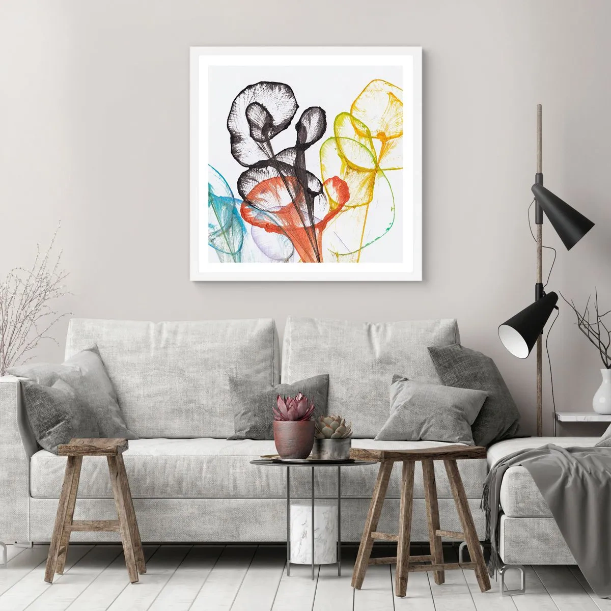 Plakat w białej ramie - Kwiaty z duszą - 60x60 cm