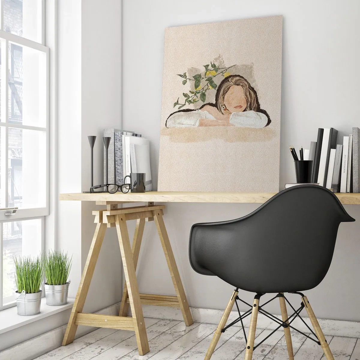 Obraz na szkle - Postać kobiety na tle cytrynowego drzewa - 80x120cm - Piękność południa - Nowoczesna dekoracja ścienna do salonu i sypialni ARTTOR