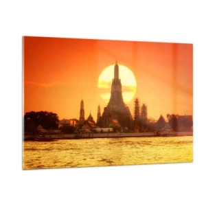 Obraz na szkle - Świątynia o zachodzie słońca nad rzeką - 120x80cm - Ku słońcu, zawsze ku słońcu - Nowoczesna dekoracja ścienna do salonu, kuchni i sypialni ARTTOR