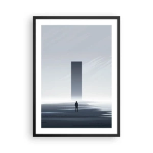 Plakat w czarnej ramie - Minimalistyczna scena z tajemniczym monolitem w zimnej tonacji - 50x70cm - Szansa czy zagrożenie? - Nowoczesna dekoracja ścienna do salonu i sypialni ARTTOR