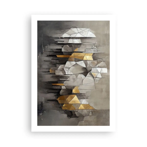 Plakat - Geometryczna abstrakcja w odcieniach szarości i złota - 50x70cm - Kompozycja z lodu i światła - Nowoczesna dekoracja ścienna do salonu, kuchni i sypialni ARTTOR