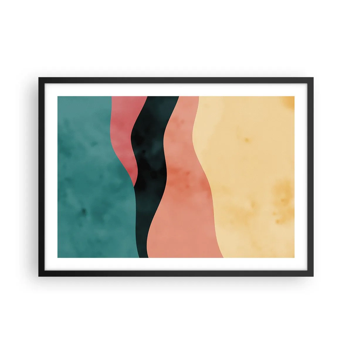Plakat w czarnej ramie - Abstrakcyjne fale w pastelowych barwach - 70x50cm - Zgodna niezgodność - Nowoczesna dekoracja ścienna do salonu i sypialni ARTTOR