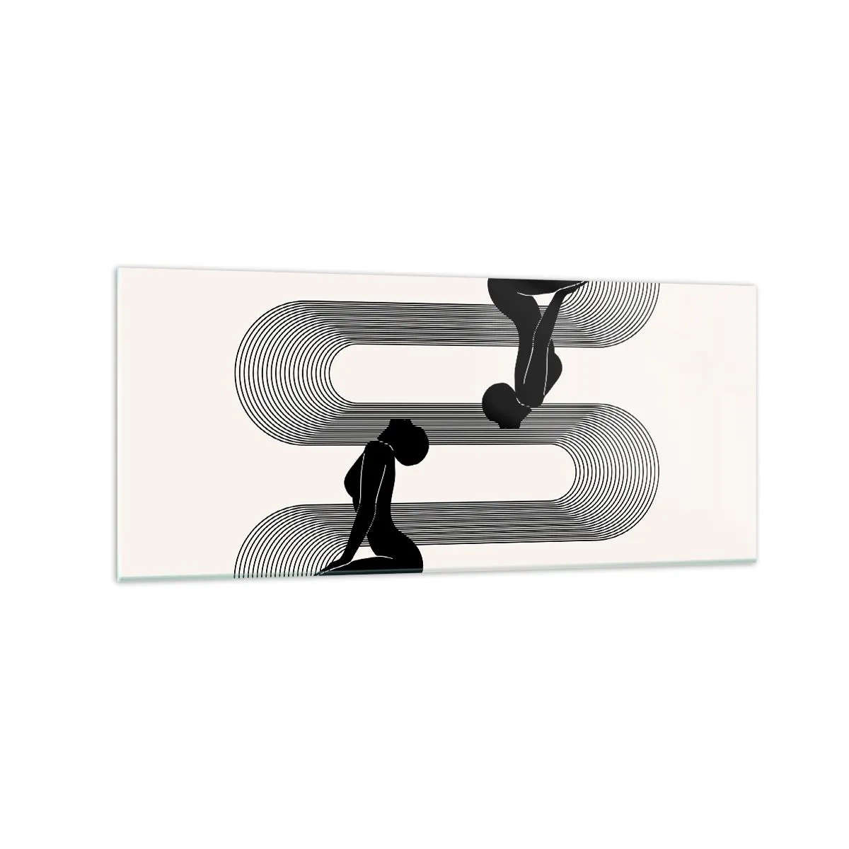 Obraz na szkle - Czarne sylwetki z geometrycznymi liniami na jasnym tle - 120x50cm - Zmysłowa symetria - Nowoczesna dekoracja ścienna do salonu i sypialni ARTTOR