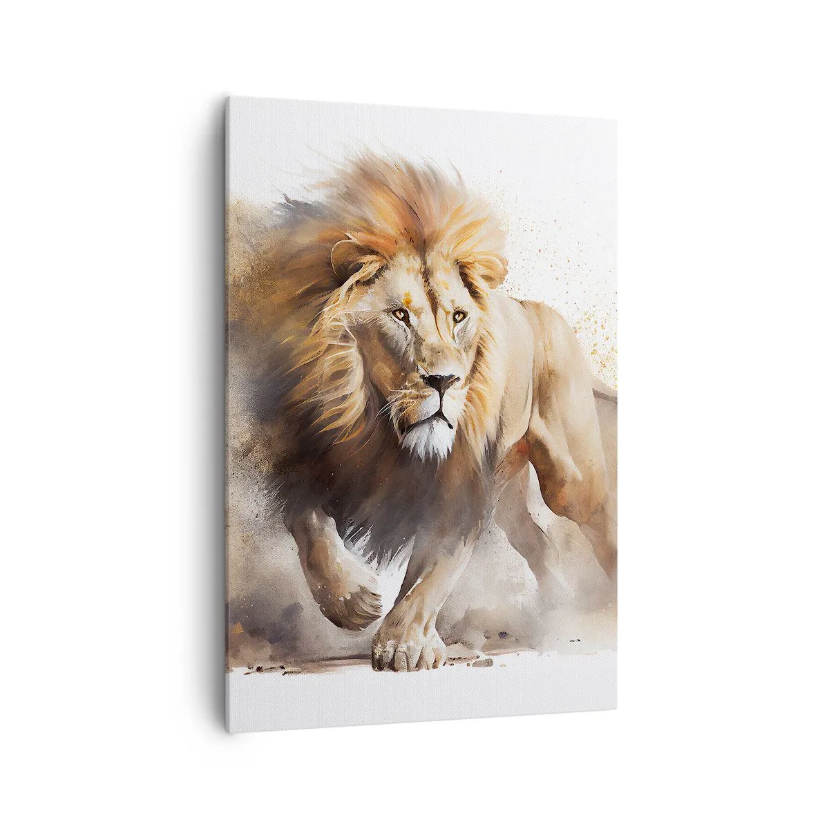 Obraz na płótnie - Dynamiczny portret lwa w naturalnych barwach - 70x100cm - Król ruszył - Nowoczesna dekoracja ścienna do salonu i sypialni ARTTOR