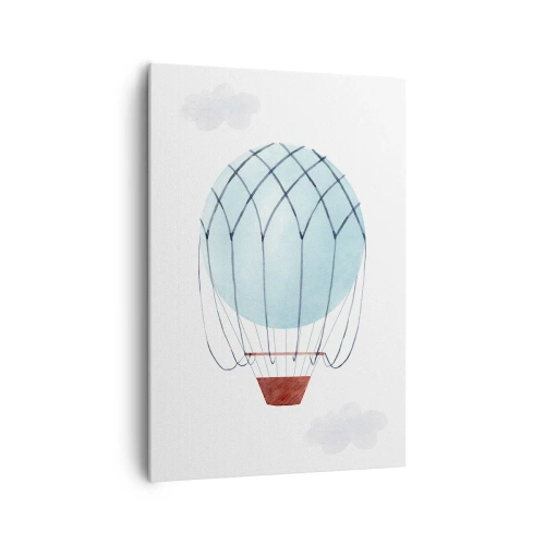Obraz na płótnie - Ręcznie malowany balon na tle delikatnych chmur - 70x100cm - Cały w chmurach - Nowoczesna dekoracja ścienna do salonu i sypialni ARTTOR