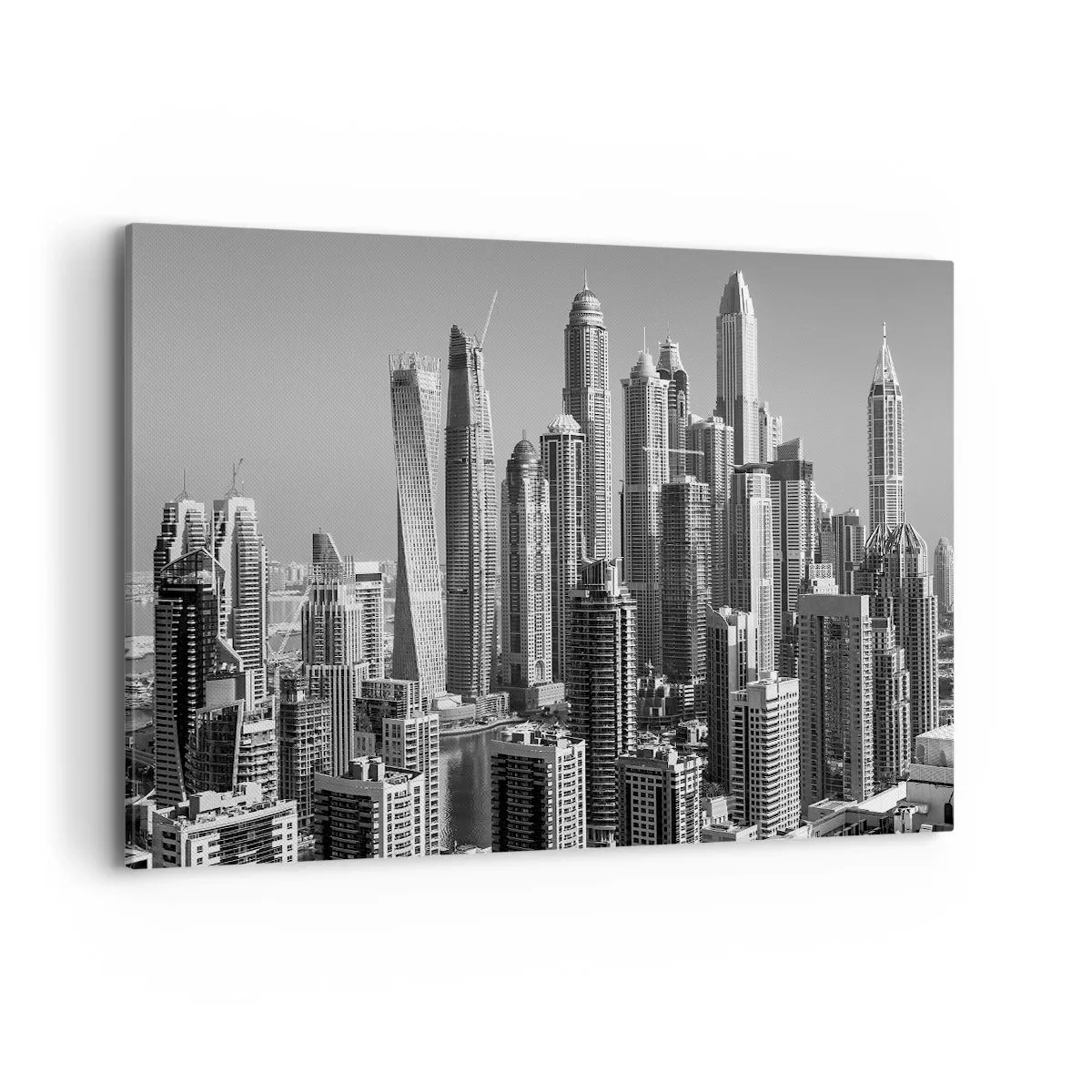 Obraz na płótnie - Panorama nowoczesnych wieżowców w monochromatycznej tonacji - 120x80cm - Miasto nad pustynią - Nowoczesna dekoracja ścienna do salonu, kuchni i sypialni ARTTOR