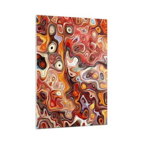 Obraz na szkle - Abstrakcyjna kompozycja w odcieniach pomarańczu i czerwieni - 50x70cm - Gdyby orzechy rozpływały się w miodzie - Nowoczesna dekoracja ścienna do salonu, kuchni i sypialni ARTTOR