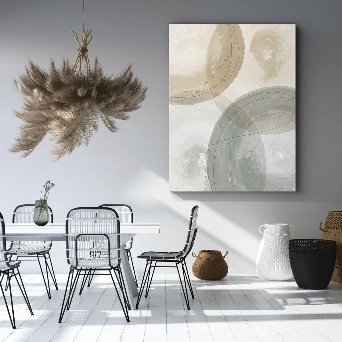 Obraz na płótnie - Abstrakcyjna kompozycja w pastelowych barwach z liniami - 70x100cm - Przenikanie światów - Nowoczesna dekoracja ścienna do salonu i sypialni ARTTOR