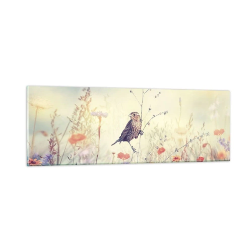 Obraz na szkle - Ptasi portret z łąką w tle - 90x30 cm