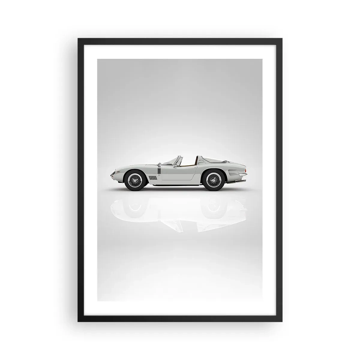 Plakat w czarnej ramie - Klasyczny biały kabriolet na neutralnym tle - 50x70cm - Obietnica zabawy - Nowoczesna dekoracja ścienna do salonu i sypialni ARTTOR