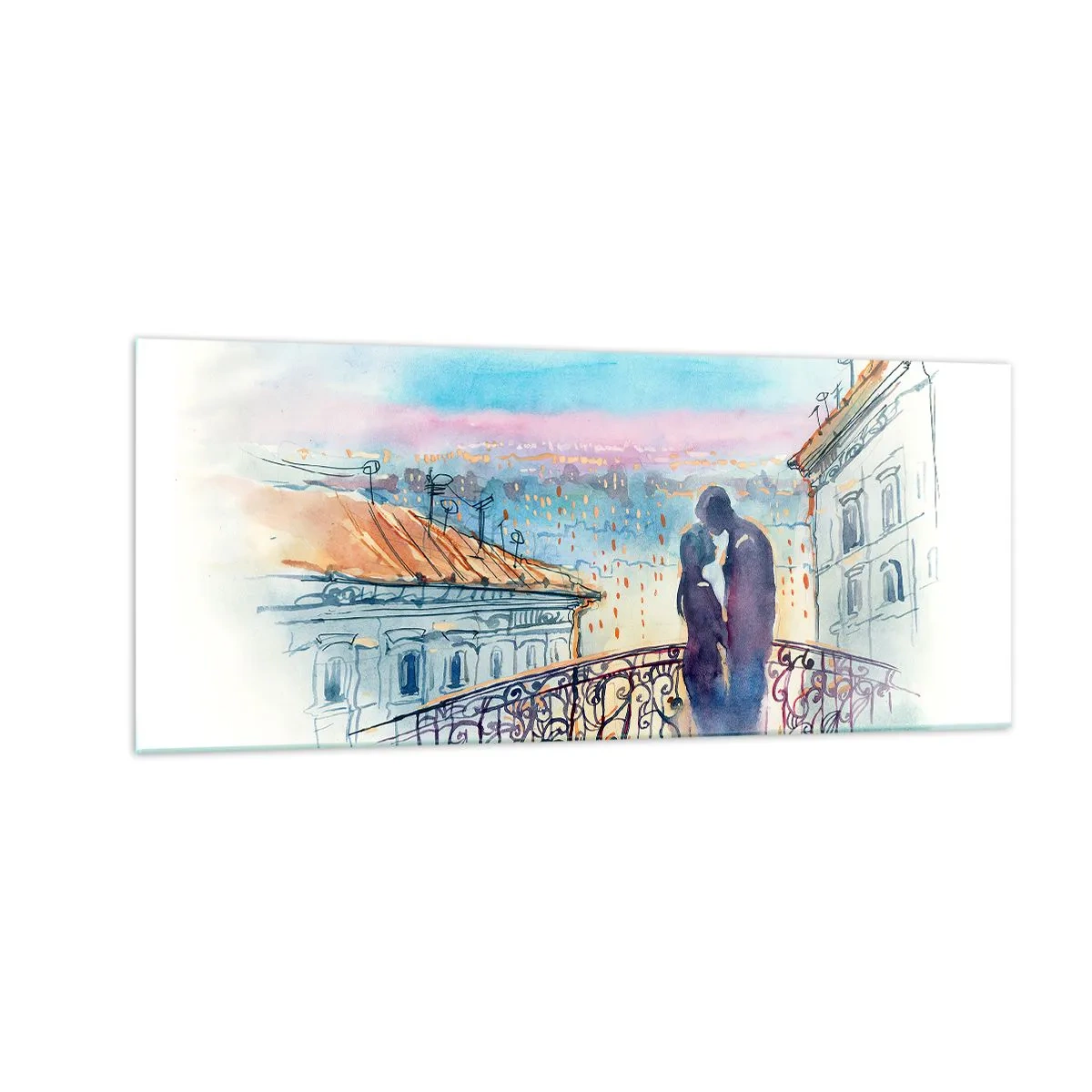 Obraz na szkle - Paryscy kochankowie - 100x40 cm