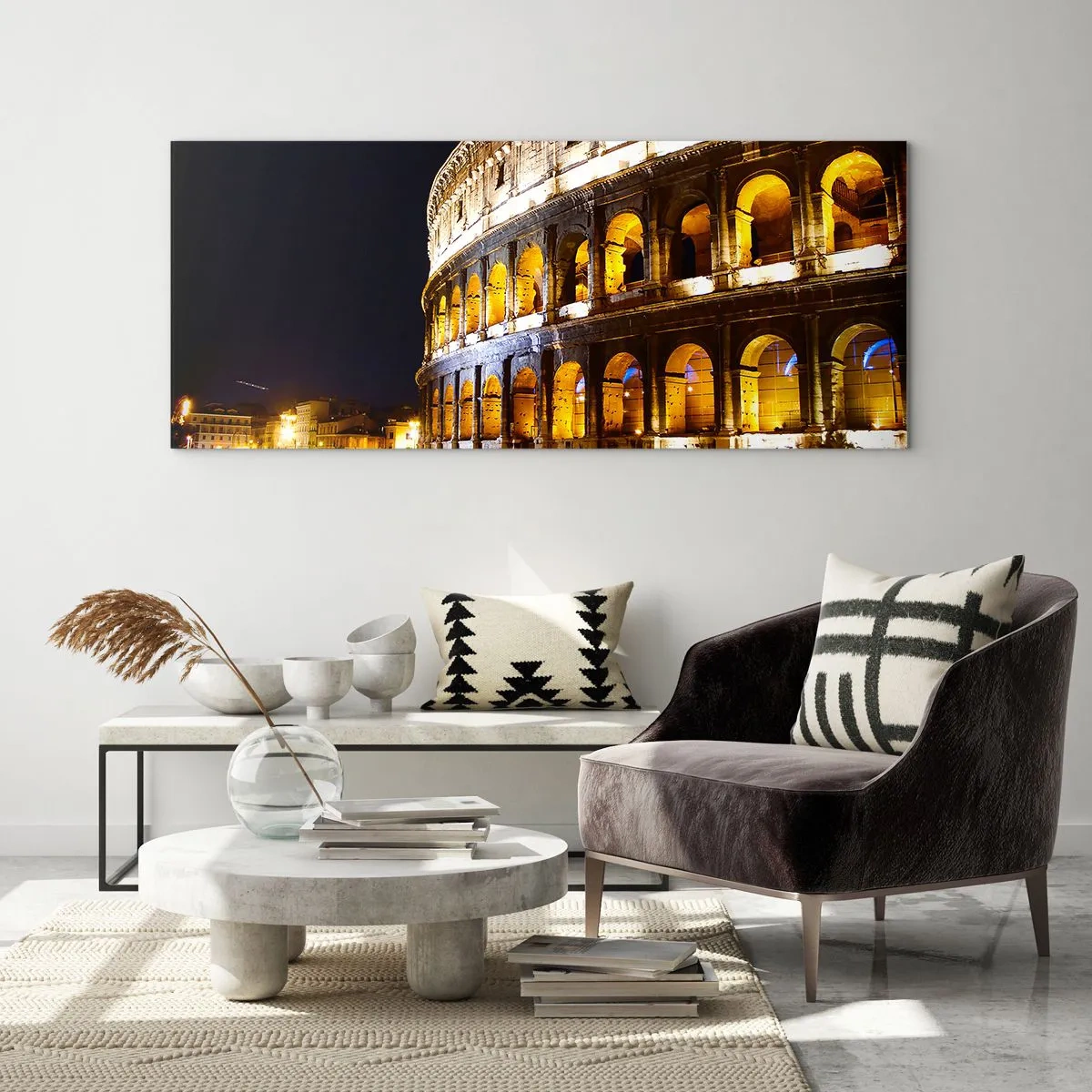 Obraz na szkle - Koloseum nocą podświetlone światłami w Rzymie - 160x50cm - Igrzyska czas zacząć - Nowoczesna dekoracja ścienna do salonu i sypialni ARTTOR