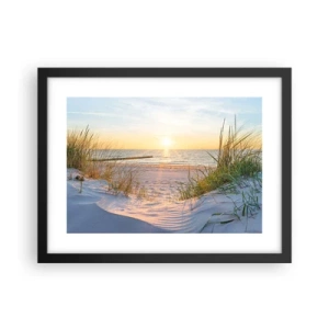 Plakat w czarnej ramie - Morza szum, ptaków śpiew, dzika plaża pośród traw… - 40x30 cm