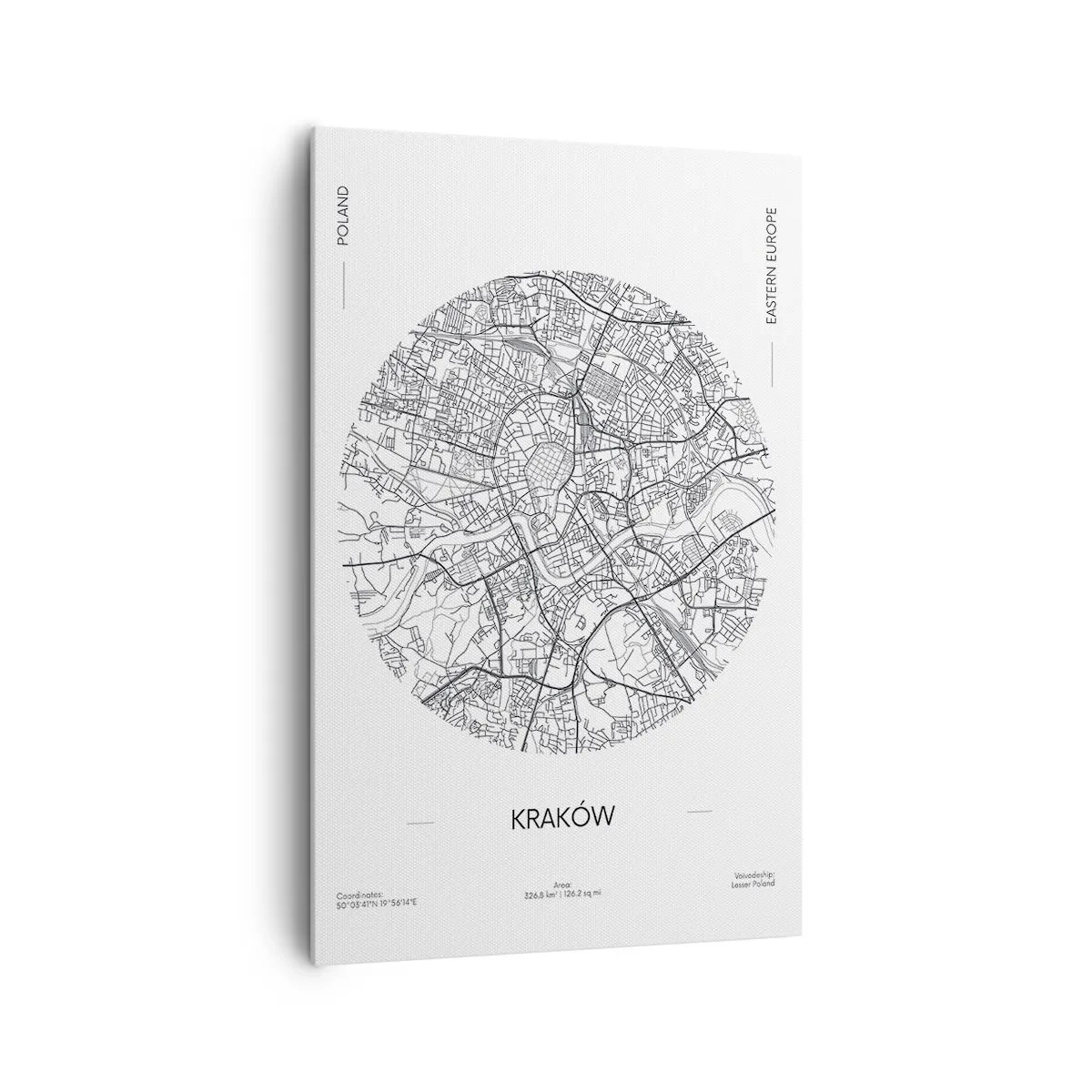 Obraz na płótnie - Mapa Krakowa w minimalistycznym stylu - 80x120cm - Anatomia Krakowa - Nowoczesna dekoracja ścienna do salonu i sypialni ARTTOR