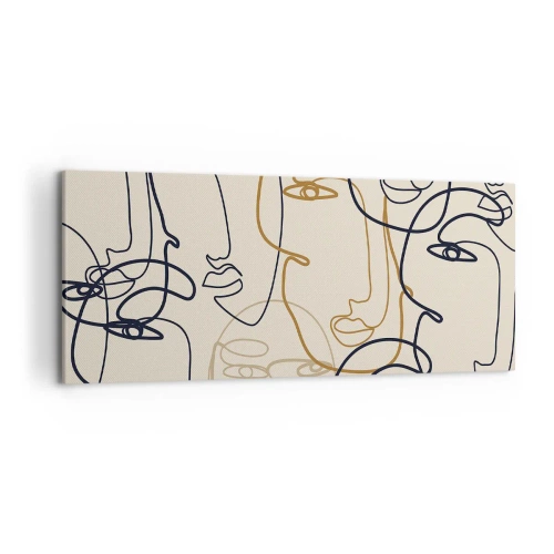 Obraz na płótnie - Minimalistyczne twarze w stylu line art na jasnym tle - 120x50cm - Portret zwielokrotniony - Nowoczesna dekoracja ścienna do salonu i sypialni ARTTOR