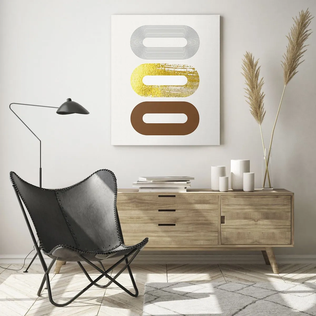 Obraz na szkle - Nowoczesna grafika geometryczna w złocie i brązie - 50x70cm - Ooo! - Nowoczesna dekoracja ścienna do salonu, kuchni i sypialni ARTTOR