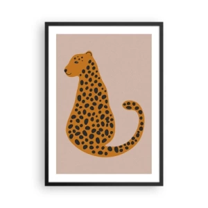 Plakat w czarnej ramie - Minimalistyczny gepard na beżowym tle - 50x70cm - Panterka to modny wzór - Nowoczesna dekoracja ścienna do salonu i sypialni ARTTOR