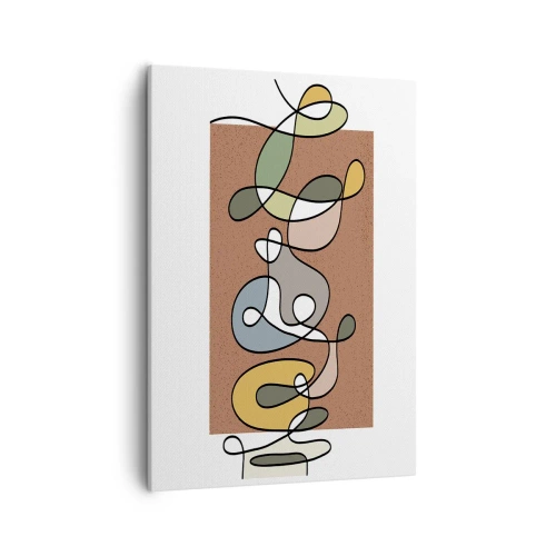 Obraz na płótnie - Kolorowa abstrakcja z organicznymi liniami na brązowym tle - 50x70cm - Abstrakcja warta uśmiechu - Nowoczesna dekoracja ścienna do salonu, kuchni i sypialni ARTTOR