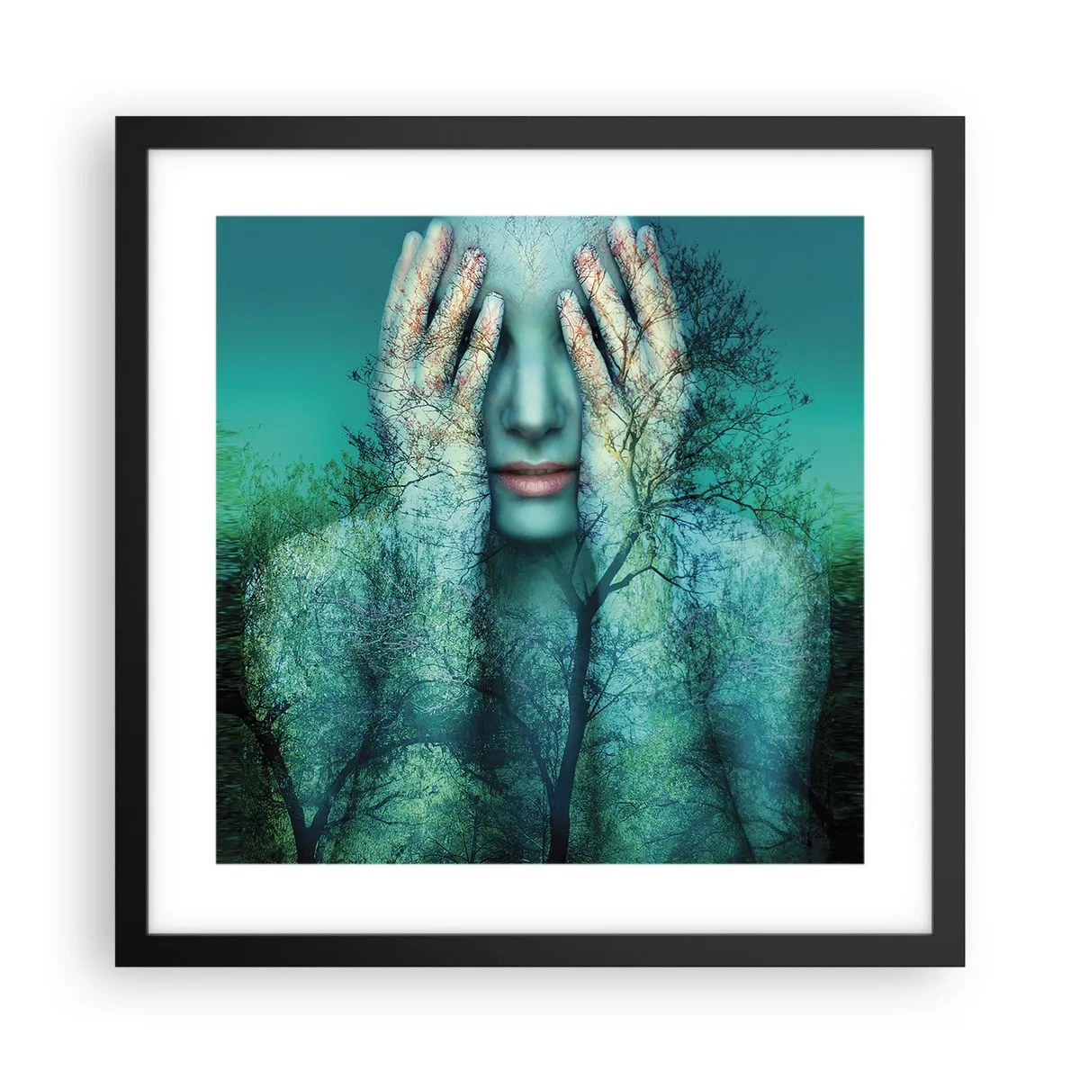 Plakat w czarnej ramie - Zanurzona w błękicie - 40x40 cm