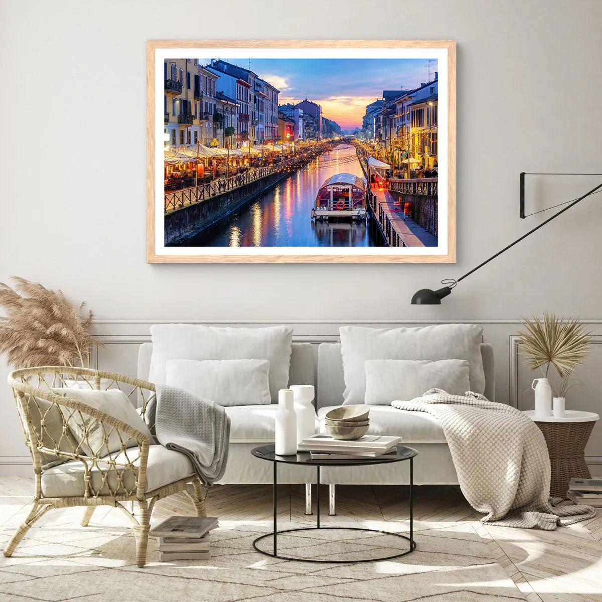 Plakat w ramie jasny dąb - Wieczór światła i zabawy - 100x70 cm