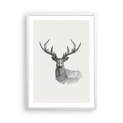 Plakat w białej ramie - Jeleń w kubistycznym stylu - 50x70 cm