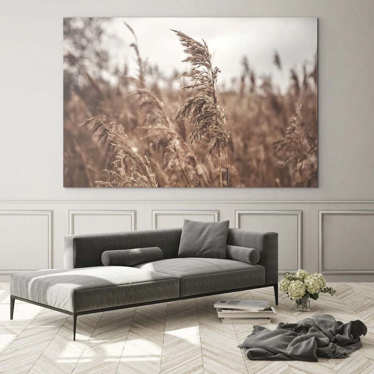 Obraz na szkle - Suszone trawy na wietrze w jesiennym świetle natury - 120x80cm - Na polach już jesień - Nowoczesna dekoracja ścienna do salonu, kuchni i sypialni ARTTOR