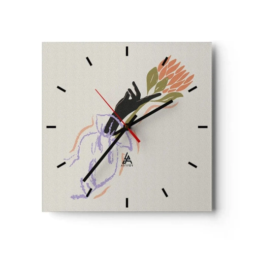 Zegar ścienny - Minimalistyczny bukiet kwiatów w delikatnym stylu - 30x30cm - Siostrzany dotyk - Nowoczesna dekoracja ścienna do salonu i sypialni ARTTOR