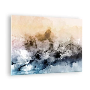 Obraz na szkle - Abstrakcyjny pejzaż w pastelowych odcieniach z mgłą - 70x50cm - Zatopione w tumanie mgły - Nowoczesna dekoracja ścienna do salonu i sypialni ARTTOR