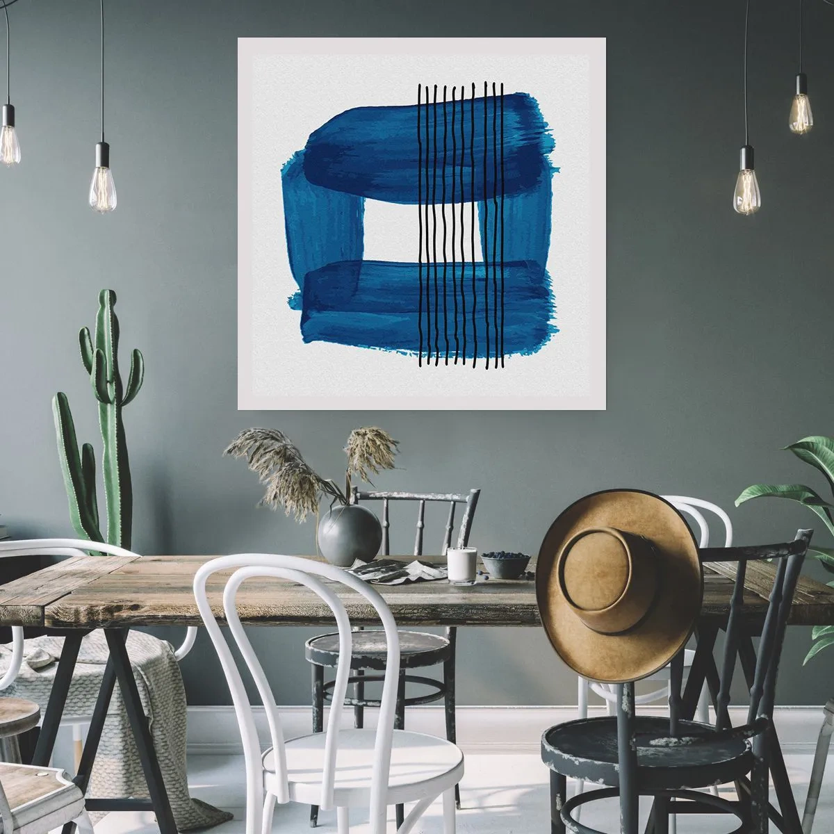 Plakat - Niebiesko-czarna kompozycja - 60x60 cm