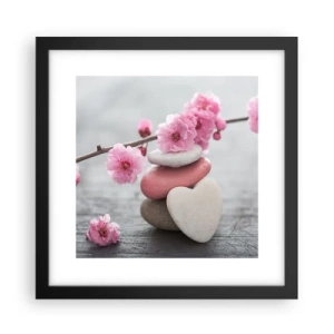 Plakat w czarnej ramie - Błogość z kwiatem wiśni - 30x30 cm