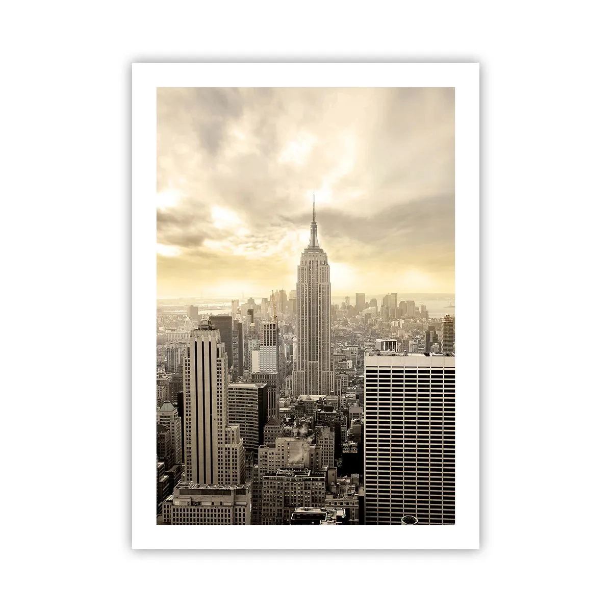 Plakat - Panorama Nowego Jorku z wieżowcem Empire State Building - 50x70cm - Nowy Jork utkany z szarości - Nowoczesna dekoracja ścienna do salonu, kuchni i sypialni ARTTOR