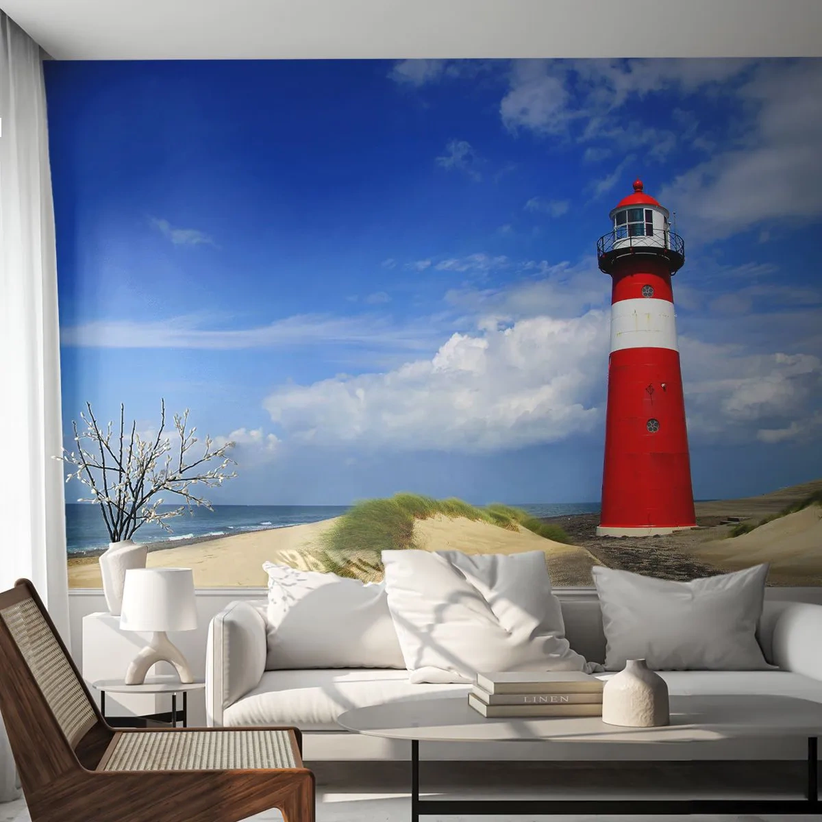 Fototapeta Premium Sand - Latarnia morska na wydmach - 100x70cm - Wymarzona samotnia - Nowoczesna dekoracja ścienna do salonu, kuchni i sypialni ARTTOR