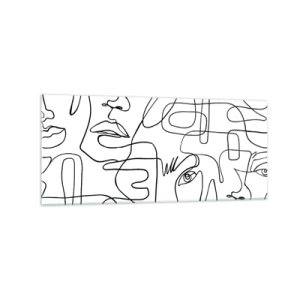 Obraz na szkle - Minimalistyczny rysunek twarzy z liniami na jasnym tle - 120x50cm - W splątanych emocjach - Nowoczesna dekoracja ścienna do salonu i sypialni ARTTOR