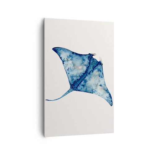 Obraz na płótnie - Niebieska płaszczka w akwarelowym stylu na białym tle - 80x120cm - Życie w błękicie - Nowoczesna dekoracja ścienna do salonu i sypialni ARTTOR