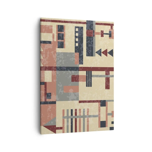 Obraz na płótnie - Geometryczna abstrakcja w odcieniach beżu, brązu i szarości o minimalistycznym stylu - 50x70cm - Kombinacja pionów i poziomów - Nowoczesna dekoracja ścienna do salonu, kuchni i sypialni ARTTOR