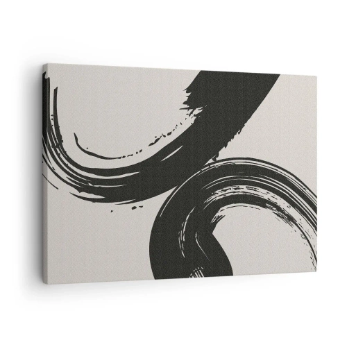 Obraz na płótnie - Dynamiczne pociągnięcia pędzla w czerni na jasnym tle - 70x50cm - Zamaszyście i koliście - Nowoczesna dekoracja ścienna do salonu i sypialni ARTTOR