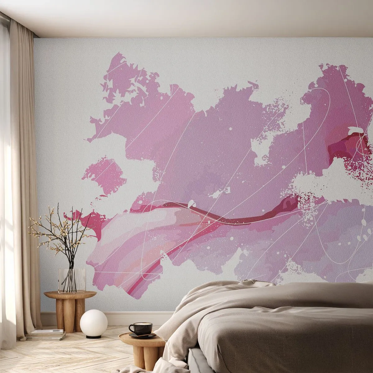 Fototapeta Premium Canvas - Mapa różowego świata - Minimalizm, Pastelowa, Mapa - 250x175 cm