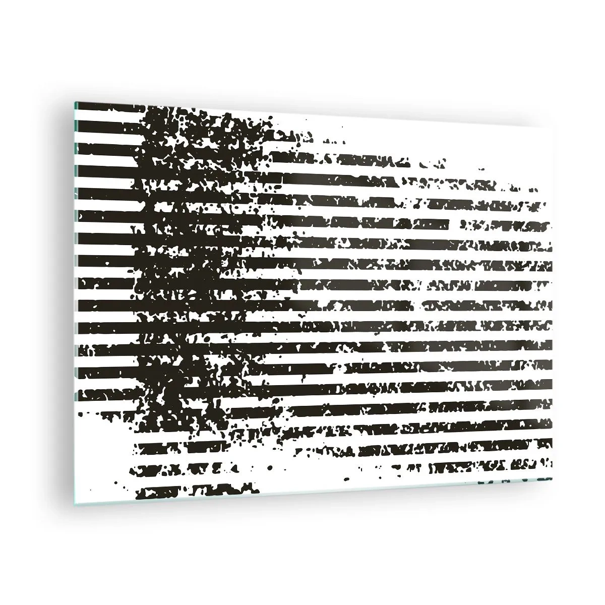 Obraz na szkle - Czarno-białe poziome linie z efektem szumu i przetarcia - 70x50cm - Rytm i szum - Nowoczesna dekoracja ścienna do salonu i sypialni ARTTOR