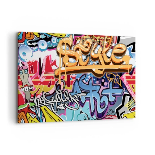 Obraz na płótnie - Kolorowe graffiti z dynamicznymi napisami i ilustracjami - 120x80cm - Murale, murale, murale… - Nowoczesna dekoracja ścienna do salonu, kuchni i sypialni ARTTOR