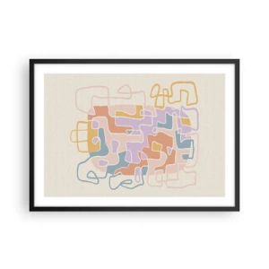 Plakat w czarnej ramie - Pastelowe abstrakcyjne linie tworzące geometryczne wzory - 70x50cm - Labirynt – radosna przygoda - Nowoczesna dekoracja ścienna do salonu i sypialni ARTTOR
