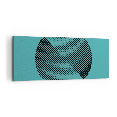 Obraz na płótnie - Minimalistyczne koło z liniami na turkusowym tle - 120x50cm - Koło – geometryczna wariacja - Nowoczesna dekoracja ścienna do salonu i sypialni ARTTOR