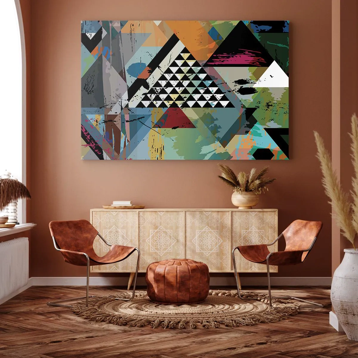 Obraz na płótnie - Abstrakcyjna kompozycja geometrycznych kształtów i barw - 70x50cm - Jakie to proste - Nowoczesna dekoracja ścienna do salonu i sypialni ARTTOR