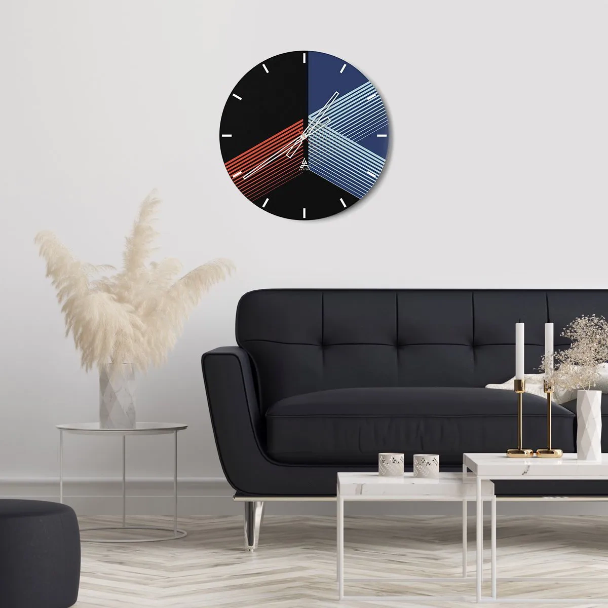Zegar ścienny - Geometryczna abstrakcja z liniami w kontrastowych kolorach - 30x30cm - Prosta historia - Nowoczesna dekoracja ścienna do salonu, kuchni i sypialni ARTTOR