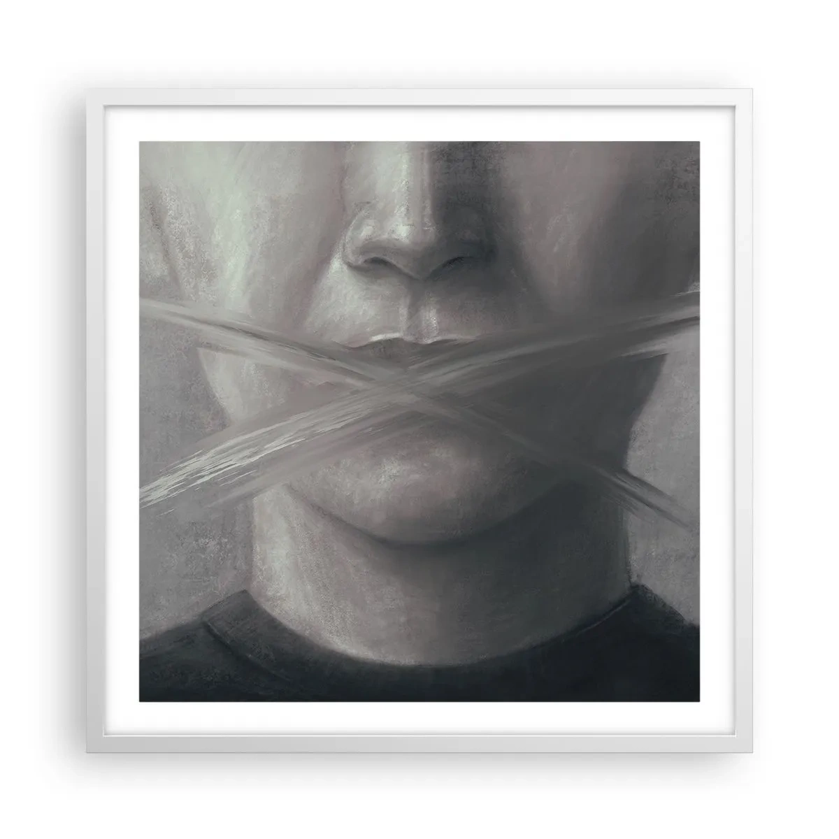 Plakat w białej ramie - Ani słowa - 60x60 cm